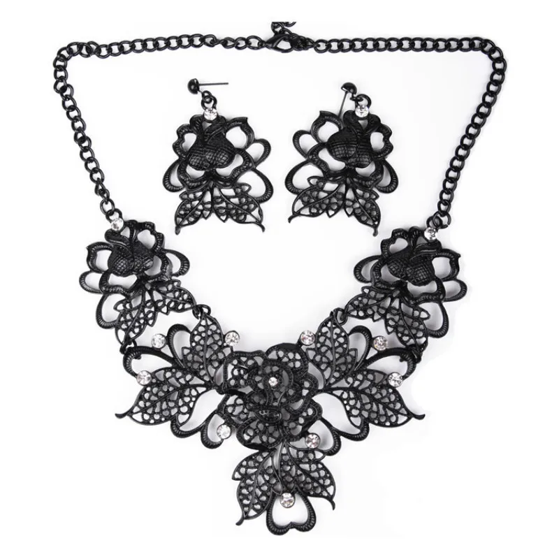 Vintage Big Plant Pendants Crystal Stone Statement Necklace Earrings Jewelry Sets For Women Wedding Party Set | Украшения и