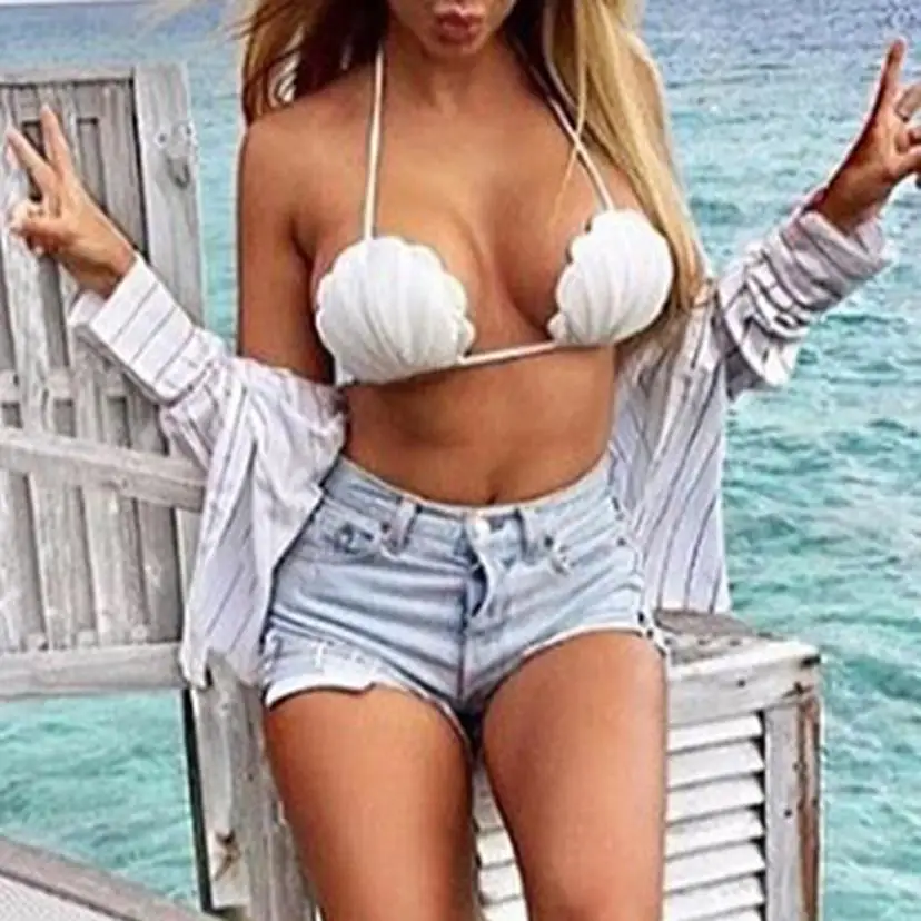 

New Arrival Women Shell Shape Bikini Solid Print Swimwear Bras Bandage Push-Up Padded Swimsuit Top Women's Swimsuits Tops Bra