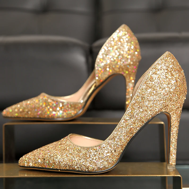 2016 New Spring Européen Et Américain Sexy Argent Talons Hauts À Paillettes A Talons Aiguilles D