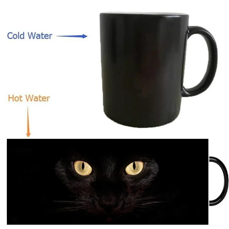 Волшебная черная кошка, меняющая тепло цвет, открывающая тепло кружки, волшебный для вина, Волшебная кофейная кружка