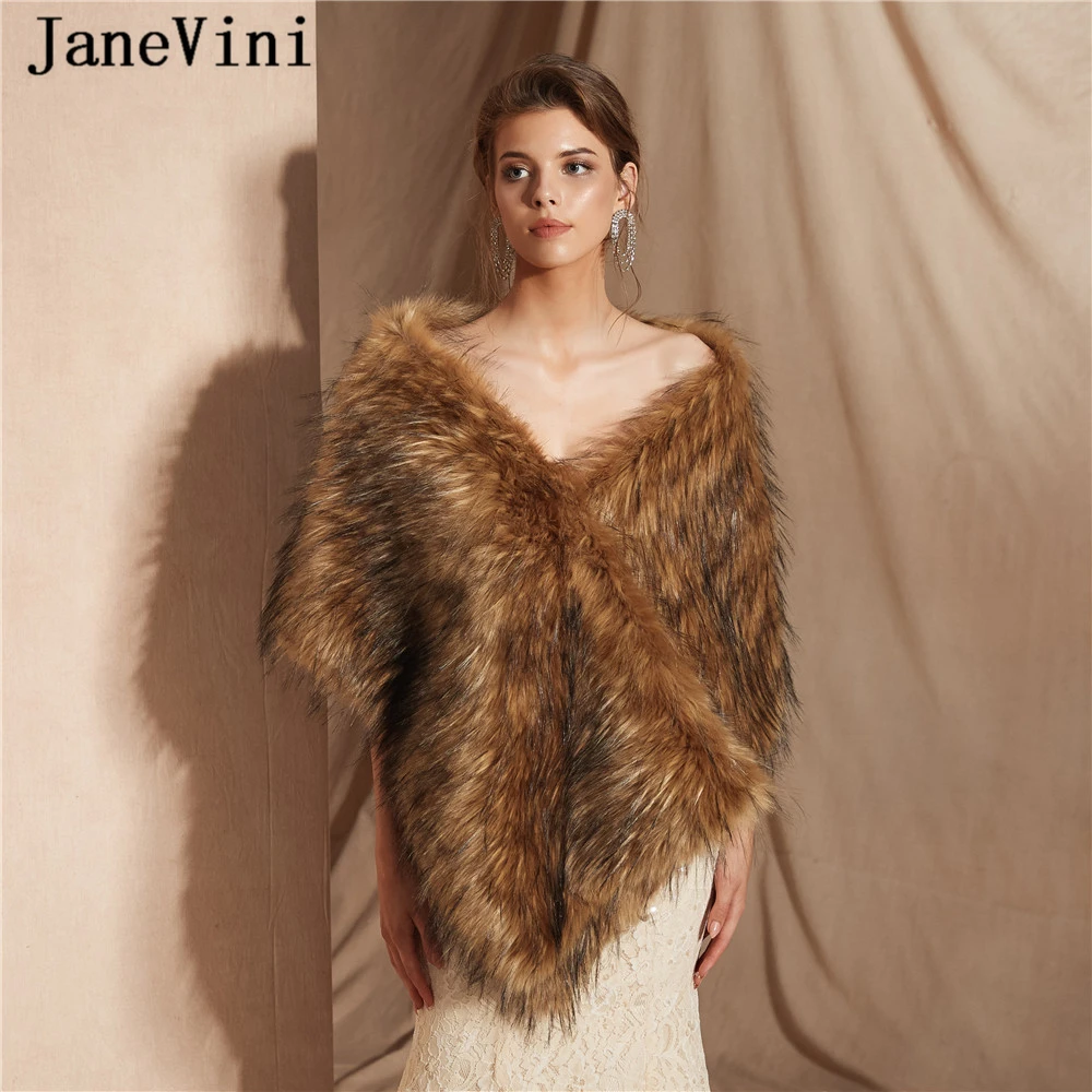 JaneVini 2019 moda de pelo largo chal novia y envolturas estola Bolero para las mujeres de invierno cabo capa de boda accesorios - AliExpress Bodas y eventos