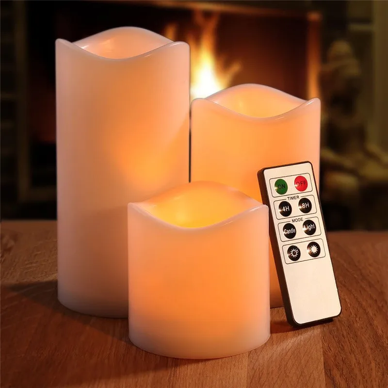 3pcs Romantic Candle Light Wireless Remote Control LED Fliker Flameless