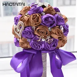 Пользовательские Фиолетовый брошь букет Букеты Свадебные de mariage атласные розы Букеты Свадебные s жемчужные цветы buque de noiva