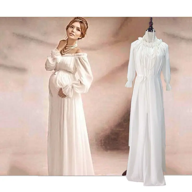 

Maternity Clothes Photo Chiffon Solid Dresses Chiffon White Full Ankle-Length best Quality Craftsmanship Suitable Any Size