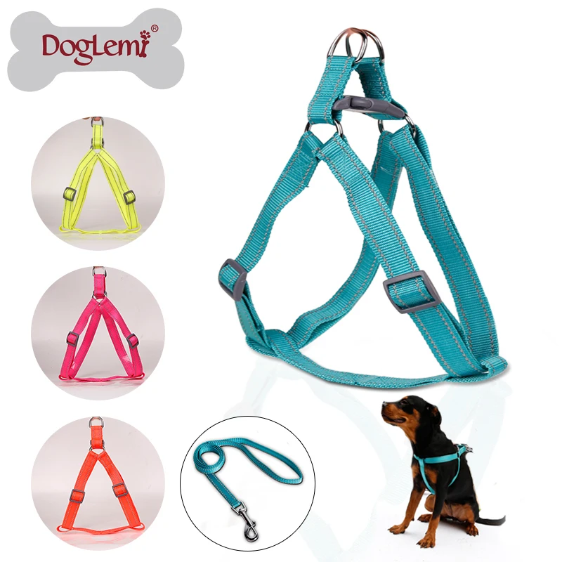 

Reflecting Nylon Soft Pet Dog Step in Harness Safety Dog Cat Harness Leash Set 4 Colors Available