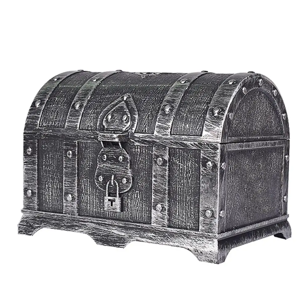 Children Treasure Hunting Box pirate coins Treasure Box Electroplated Retro Plastic Toy Gold Coins and Pirate Gems Jewelry