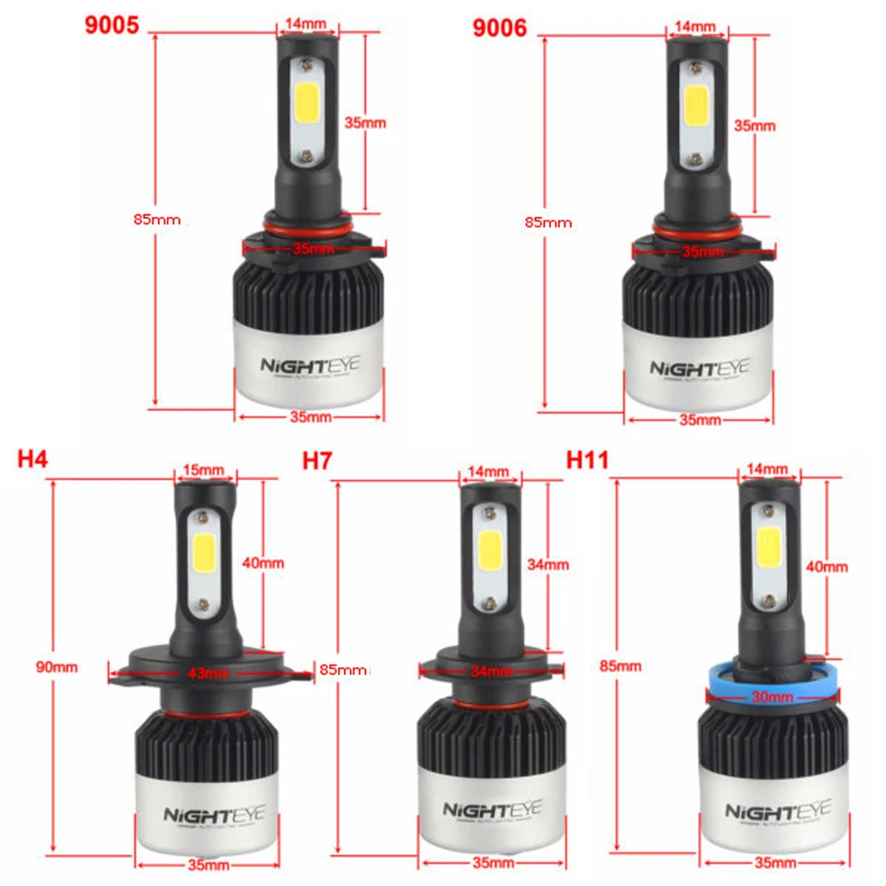 2 шт./пара NIGHTEYE светодиодный фары лампы челнока 72 W фары для 9000LM 6500 K белый свет 9005 9006 H1 H4 H7 H11 COB светодиодный противотуманный фонарь