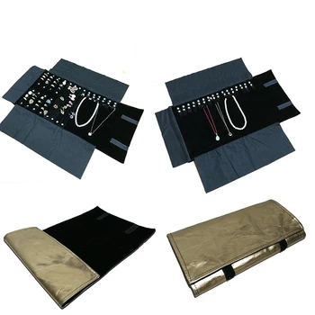 

Gold PU Leather Bracelet Necklace Earring Pendant Jewelry Roll Travel Case Bag Organizer Roll-Up Pouch Carrying Display Holder
