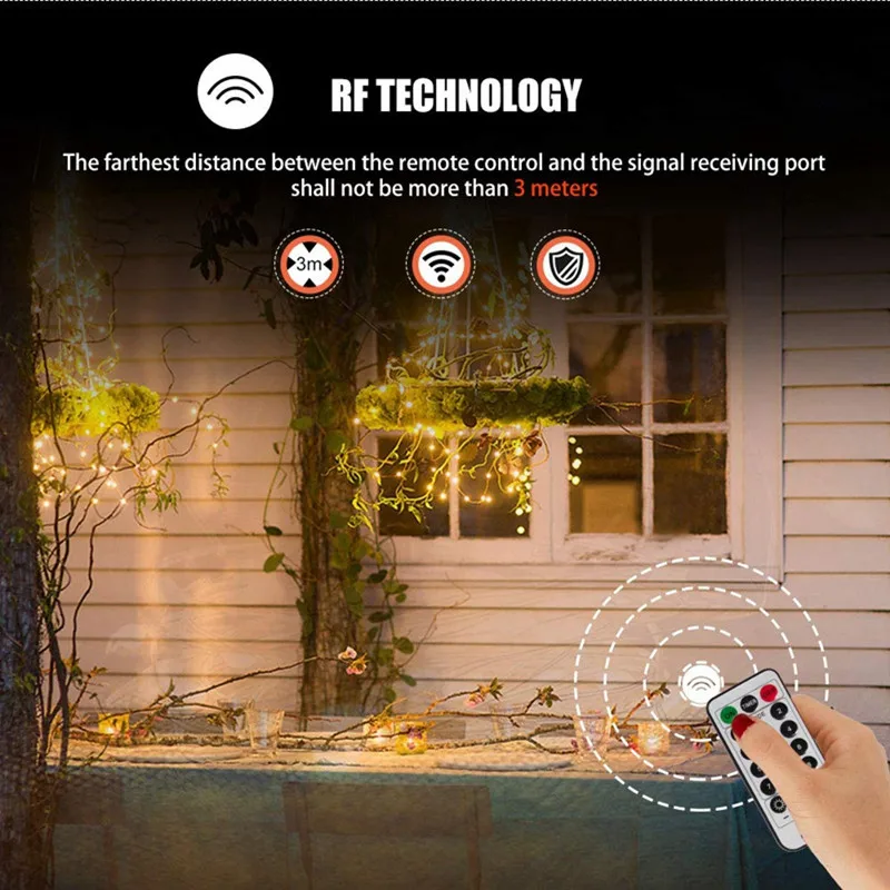 Christmas 33Feet 100 Led Fairy String Lights with Battery Remote Timer Control Operated Waterproof Copper Wire Twinkle Light 20m