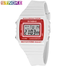 SYNOKE reloj de moda para hombres correa de goma de silicona impermeable Relog blanco Retro Vintage reloj Digital para niños reloj de pulsera deportivo