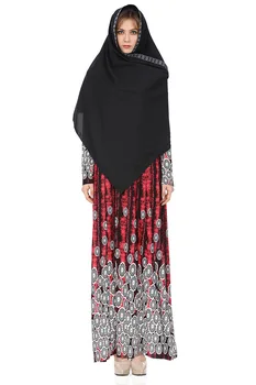 

Muslim Women Dresses National Style Printed Temperament High-waisted Garments 2 Color Retro Long Sleeve Spring Autumn Dresses