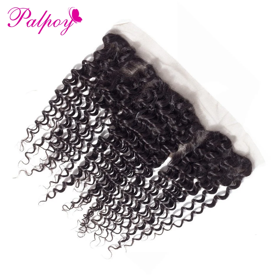 

PALPOY 13 x 4 Peruvian Lace Frontal Closure Deep Wave Human Hair Free Part With Baby Hair Lace Closure 8"-22" Natural Color