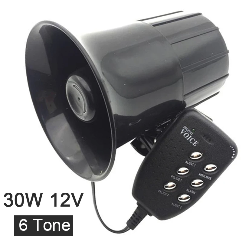 

30w 12v 6 Tone Motorcycle Car Auto Loud Air Horn 125dB Siren Sound Speaker Megaphone Alarm Van Truck Boat Modification Parts