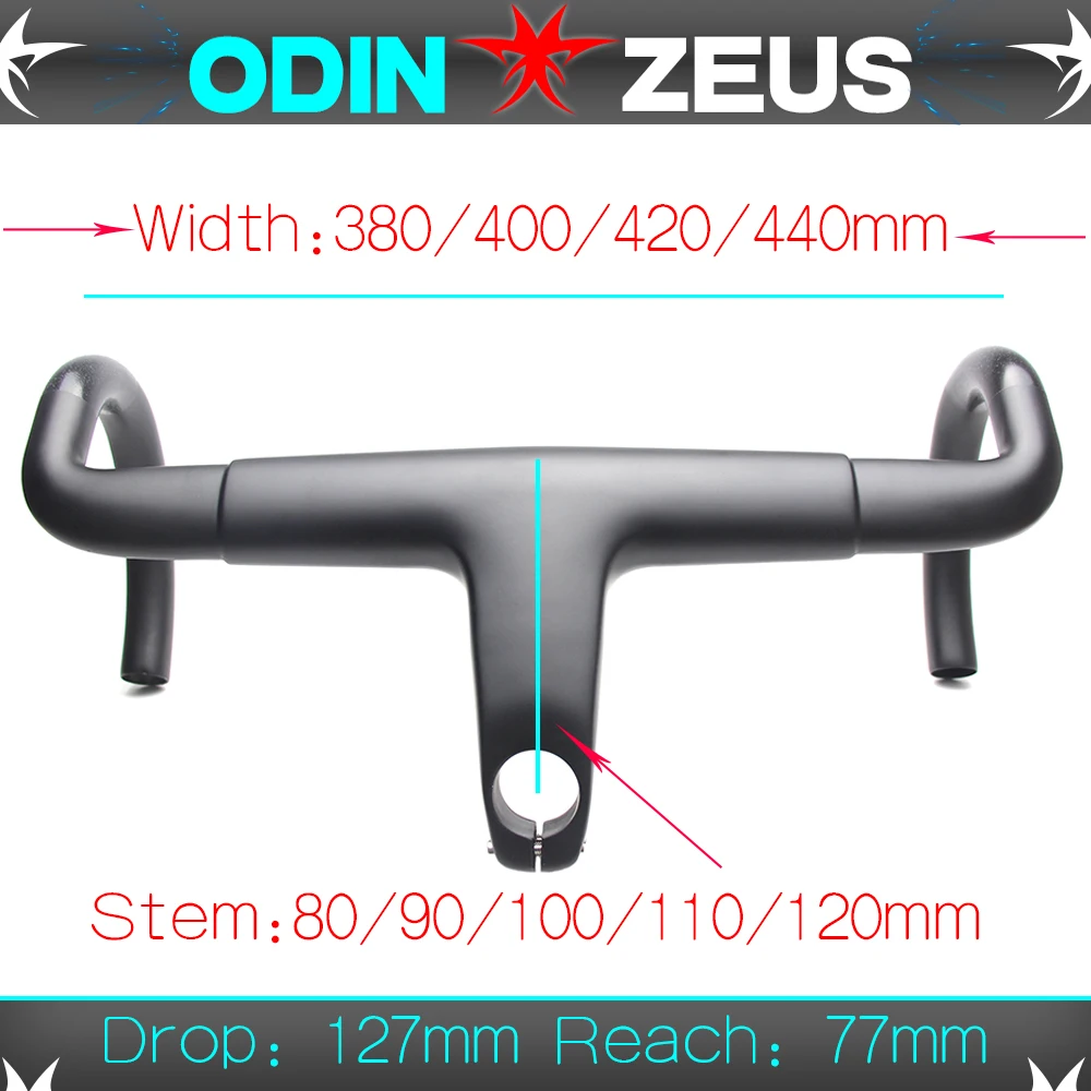 US $108.00 OdinZeus 2019 Style Aero Integrated Road Bicycle Handlebar T800 UD Carbon Bike Bent bar 380400420440mm8090100110120mm
