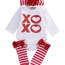 Рождество для маленьких девочек младенческой 3 шт. Комплекты для девочек костюм комбинезон длинные Брюки для девочек повязка Xmas Bebes для вечеринки, дня рождения костюмы