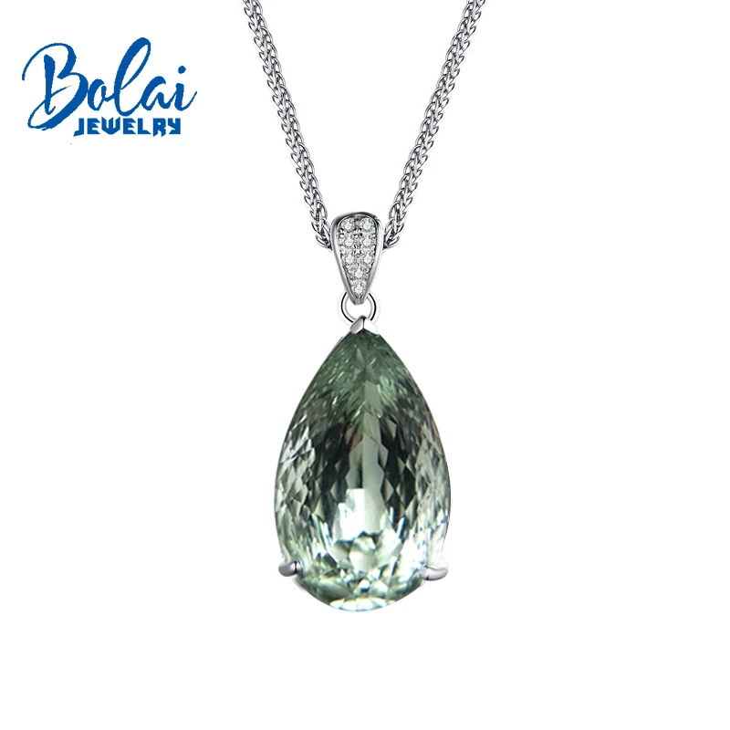 Bolaijewelry натуральным кулон с зеленым аметистом и серьги комплект ювелирных