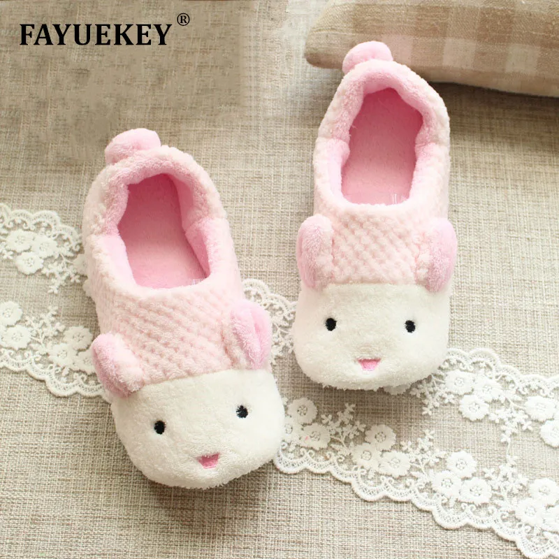 

FAYUEKEY 2019 Spring Autumn Home Soft Plush Cartoon Rabbit Slippers Women Indoor Floor Female Bedroom Warm Flat Shoes