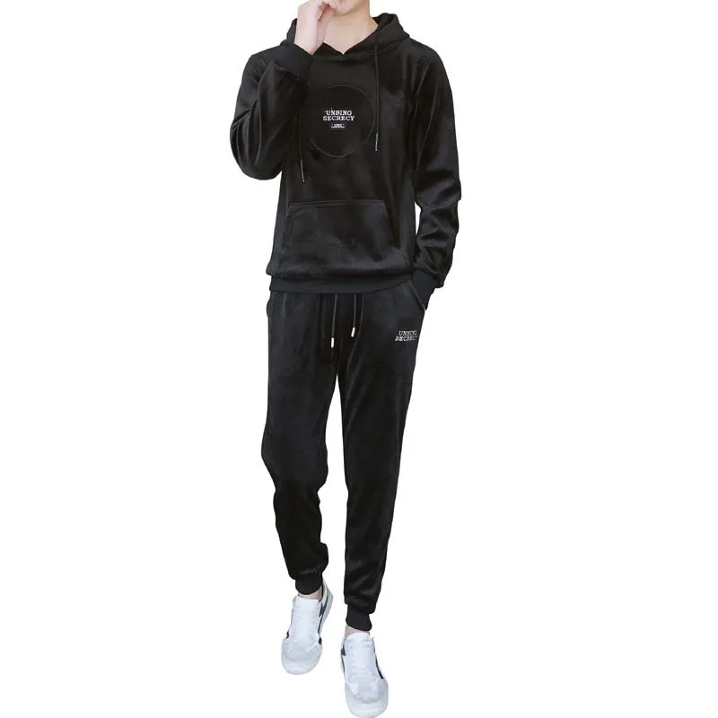 Winter Men Velour Tracksuit Gold velvet Streetwear Sweat suits  hoodie & sweat pants Sportsuit  jogger set Jogging male cothes