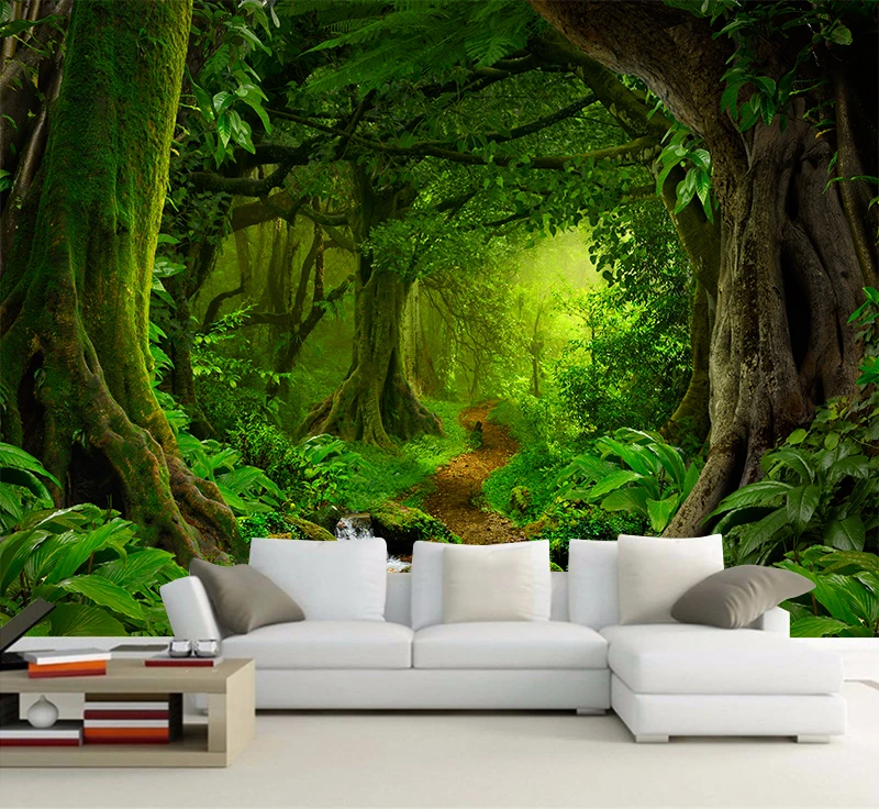 カスタム壁紙 3d 効果森林滝木ジャングル自然現代森パスウォールステッカーリビングルームのベッドルームの壁画 ウォール ステッカー Aliexpress
