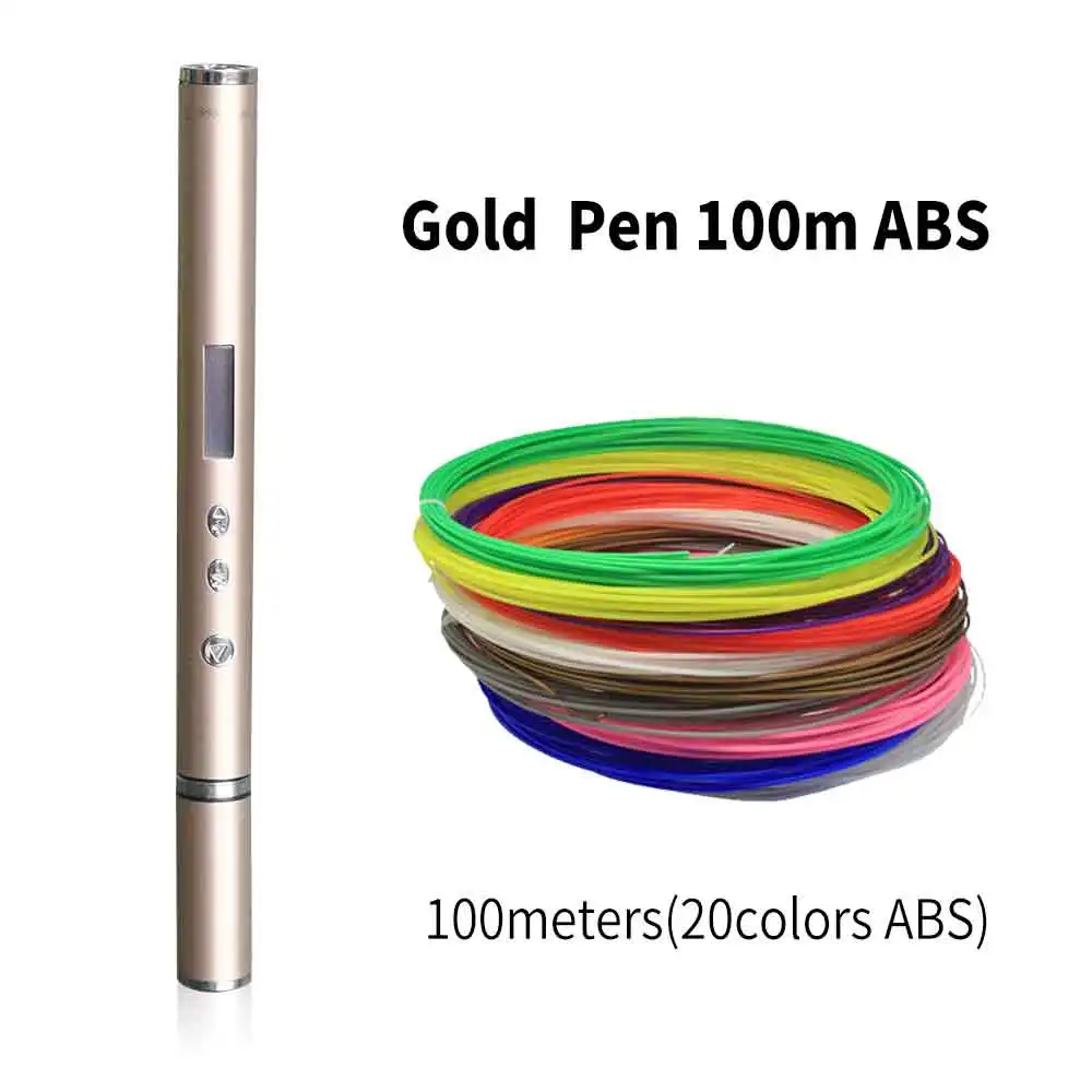 DEWANG, легкая 3d-ручка, новинка, OLED, DIY, 3D принтер, ручка, подарок на день рождения, PLA, ABS, нить, ручка, 3d ручки для рисования, гаджет - Цвет: Gold Pen 100m ABS
