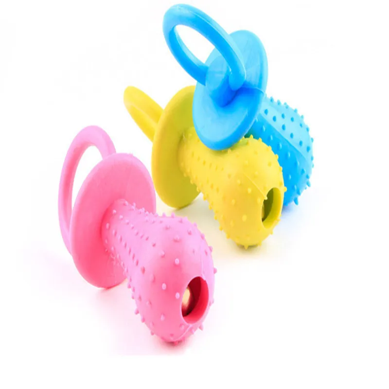 Cute Rubber Pacifier Squeaky Pet Toys Dog Cat Puppy Chew Toy with Bell Sound New