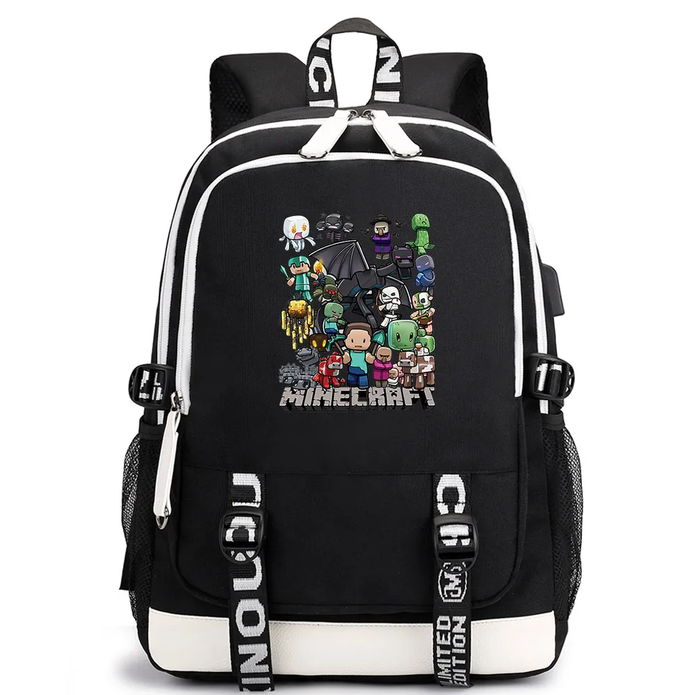 

Games Minecraft Black Plaid Eyes Boys Girls School bags Zip Bagpack Teenagers Mochilas Men Student Backpack Packsack