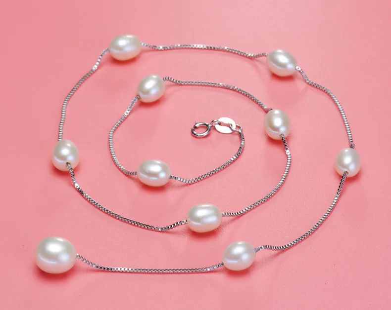 YIKALAISI, 925 пробы, серебряная цепочка, натуральный пресноводный жемчуг, ожерелье, Pandants, модные ожерелья-Чокеры для женщин, 7-8 мм, жемчуг, 2 цвета