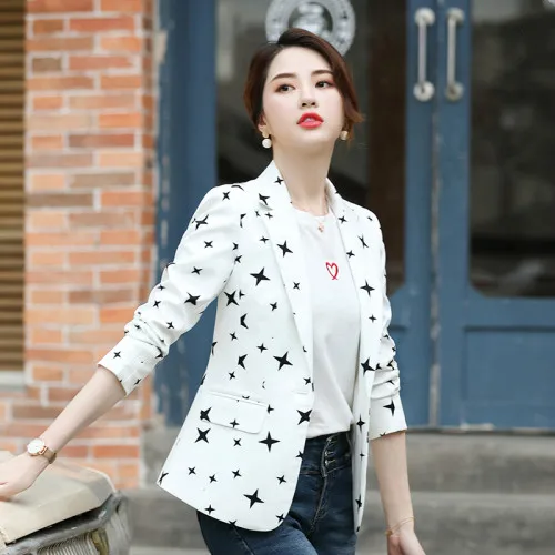 Flash Sale 2019 Autumn New Professional Temperament Clothes Five-star Print One Button Women Fashion Black Work Wear Female Suit Plus Size