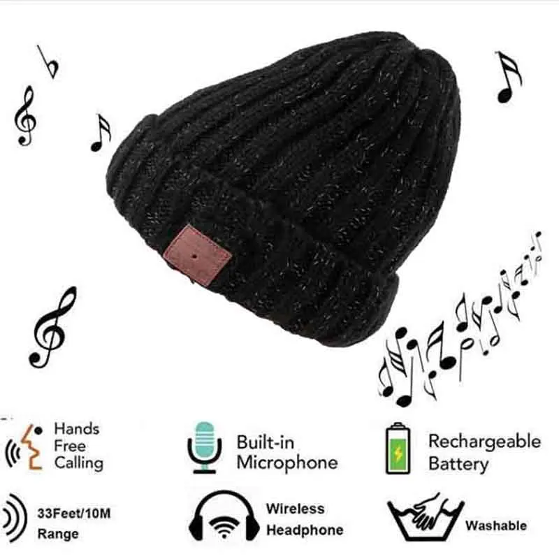 

Bluetooth Beanie Hat Wireless Stereo Bluetooth Headphone Headset Earphone Soft Warm with Villi Lining Cap For Outdoor Sports