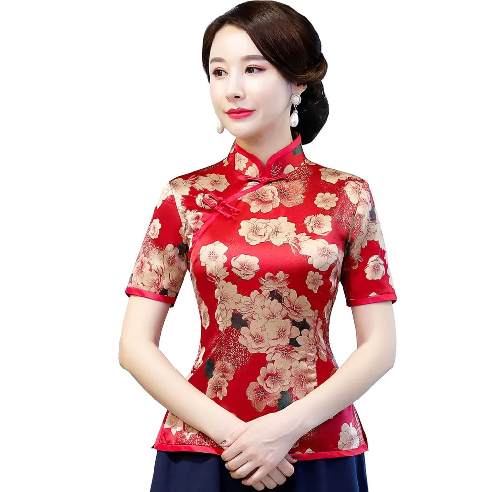 Шанхай история Китайский традиционный Топ цветочный Cheongsam топы китайская блузка Qipao рубашка с коротким рукавом Китайский Топ для женщин