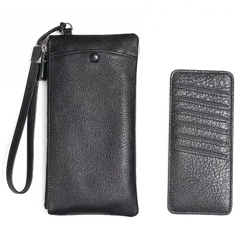 

Universal bag for iphone 6 7plus Vintage Genuine cowhide Leather Wallet zip Case for samsung long cash card hand bag phone cover
