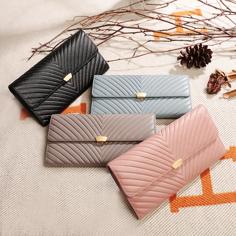 

New Fashionable Large-capacity Lerther Zipper With Two Folds And Long Handbag For Ladies