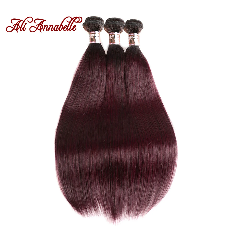 

ALI ANNABELLE HAIR Ombre Brazilian Hair Straight 3pcs 1B/Burgundy Ombre Hair Weave Bundles 99J Red Remy Human Hair Extension