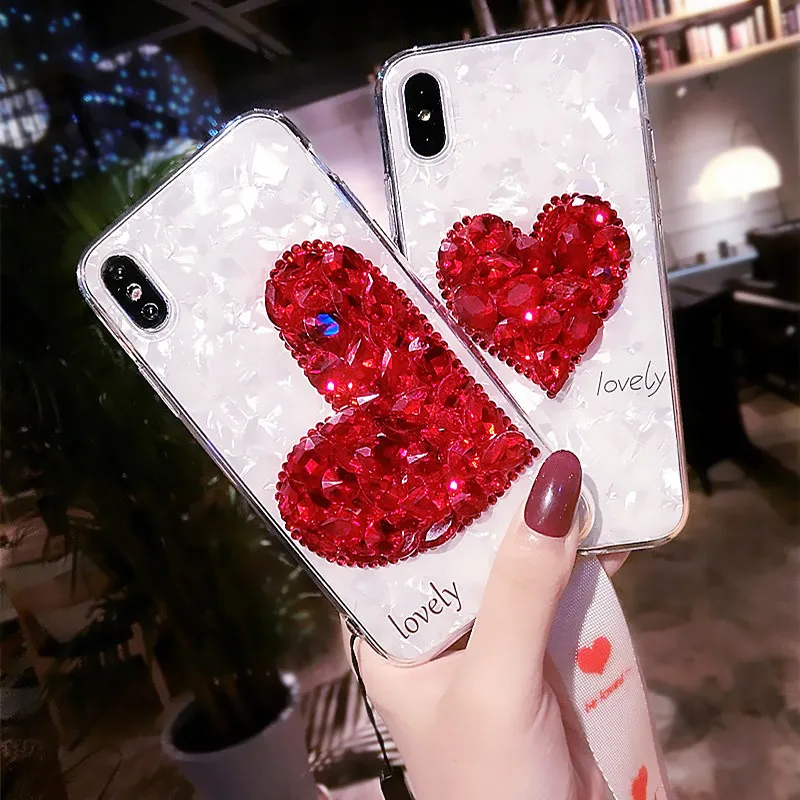 Модный алмазный милый женский силиконовый мягкий чехол с ремешком для iphone 6 6s 7 8