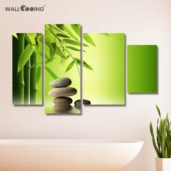 

4 pcs / set still life painting and bamboo forms of vertical stone canvas painting Modern yellow Prints Pictures for image room