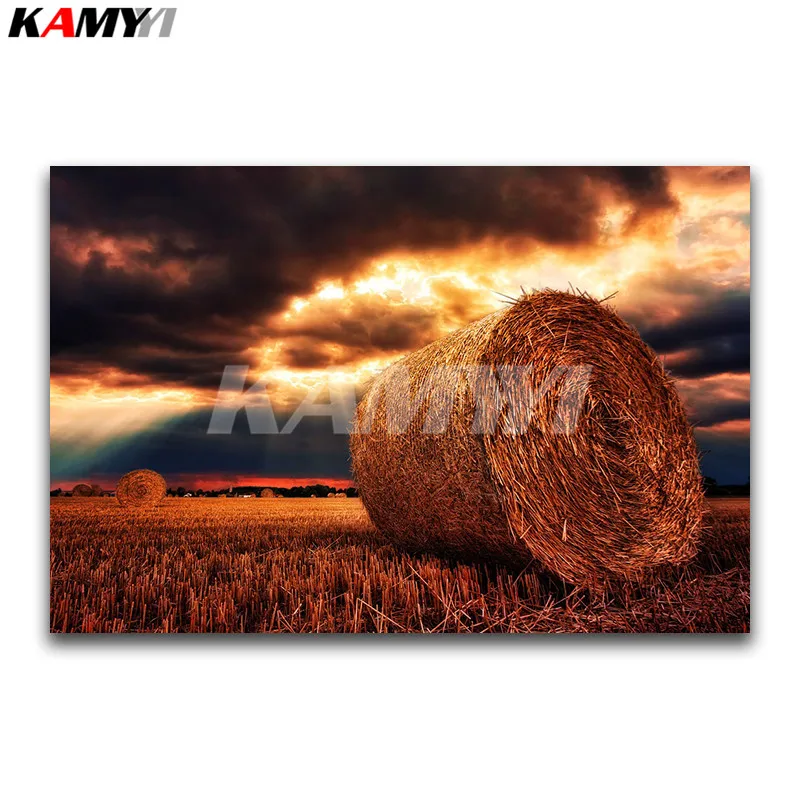 

Full Square Diamond embroidery Cross stitch scenery Full Round Diamond painting Wheat fields DIY 3D Diamond mosaic Sunset