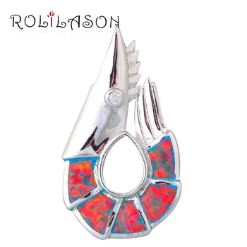 

ROLILASON 925 Sterling Silver Charming Style Shrimp Design Brown Fire Opal Necklace Pendants Fashion Jewelry for Women SP1