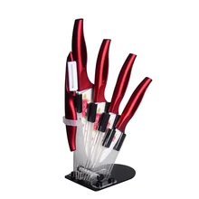 Neue 3, 4, 5, 6 Zoll + Peeler + Messerhalter Keramikmesser Set rote Blume Weiß Klinge + Rot Griff Hochwertigen Küche messer