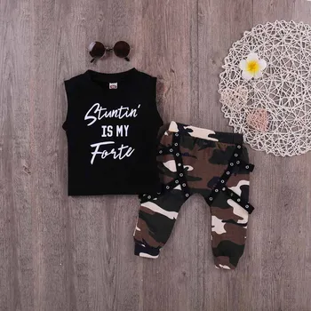 

Summer Baby Tops +Pants 2 Pieces Set Printed Boy Kids Sleeveless Vest Shirt Camouflage Trousers NSV775