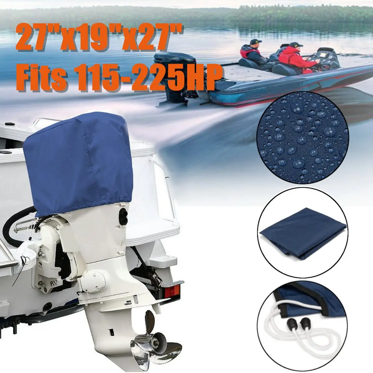 

Blue Boat Outboard Motor Engine Cover 300D Waterproof Fits for HP 50-115