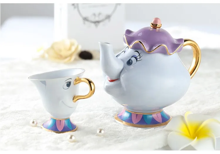 Мультфильм красота и чудовище чайный набор Mrs Potts чай горшок чип чашка сахарница горшок тарелка набор кофе чайник подарок на день рождения Быстрая