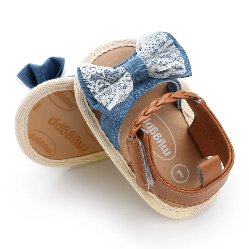 Сандалии для девочек летние для маленьких девочек обувь Хлопок Холст пунктирной лук сандалии для девочек новорожденных обувь Playtoday