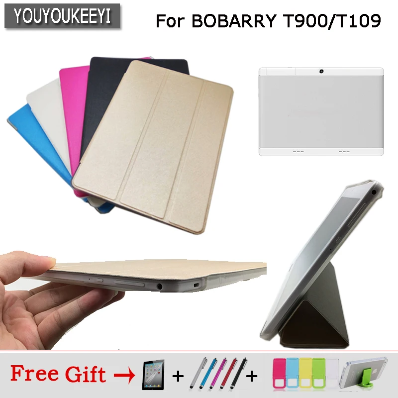 

Ultra thin 3 fold Folio PU stand cover case For BOBARRY T900/T109 10.1inch tablet ,5 colors for choose+Protective film