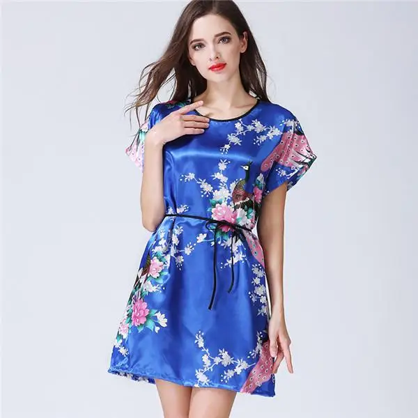 Nightgown 1 Лидер продаж, черное летнее атласное кимоно, халат для женщин, невесты, подружки невесты, свадебное платье, сексуальное платье с цветочным рисунком, длинная Пижама, M-2XL - Цвет: Nightgown 1