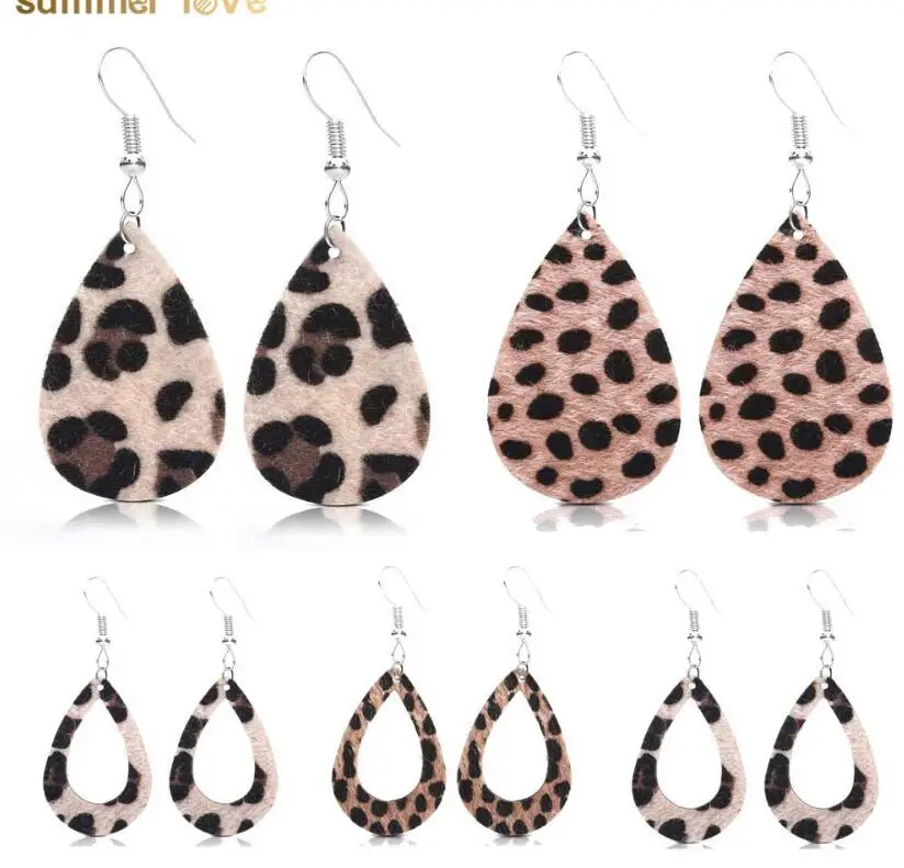 

New Fashion Leopard Print tear-drop pu leather earrings jewelry big size women's drop earring 5.8x3.8cm/6x4cm y1055