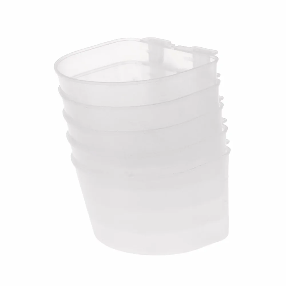 5pcs Plastic Parrot Bird Feeder Hamster Flat Bottom Feeding Cup Hanging Water Drinking Food Bowl Tools Bird Supplies
