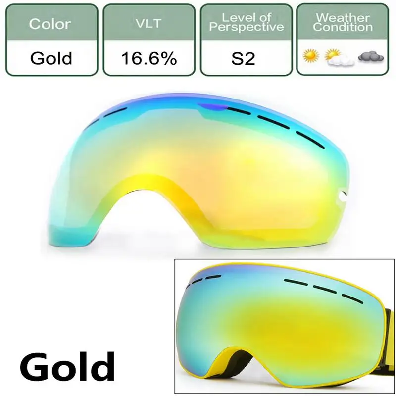 Двухслойные антибликовые линзы, лыжные очки ночного видения, маска, линзы, анти-туман, лыжные очки для сноуборда, лыжные очки - Цвет: Золотой