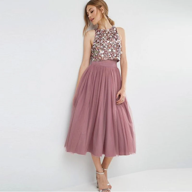 

Delicate Woman Dresses Tulle 2018 Vestido De Festa Longo Girls Formal Dress Woman Ankle Length Beaded Sequin Gowns Puffy