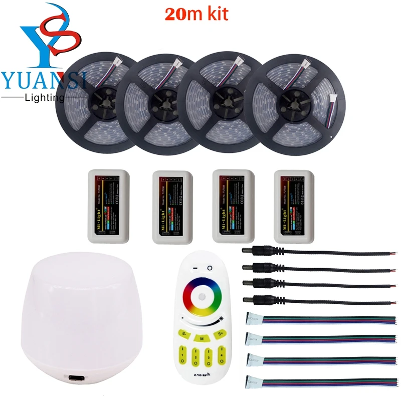 

5m~20m 5050SMD rgbw rgbww(4 in 1) led strip dc 12v+Mi.light 2.4G rgbw 4-zone led controller+wifi controller+touch remote