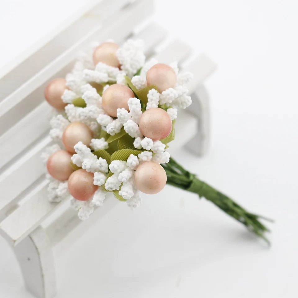 10 шт. ягодные тычинки поддельные цветы недорогие искусственные цветы для дома невесты свадебный автомобиль подарочная коробка украшение пенопласт шелк DIY ВЕНОК - Цвет: Pink and white